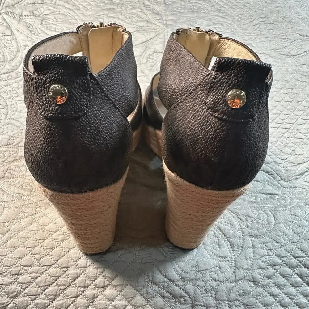 Michael Kors Brown Wedge Sandals with Espadrille Heel
